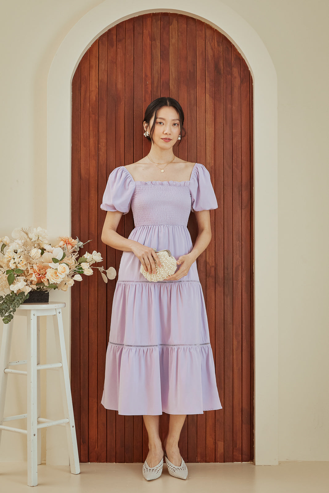 Restocked* Rosa Trim Smocked Dress in Lilac