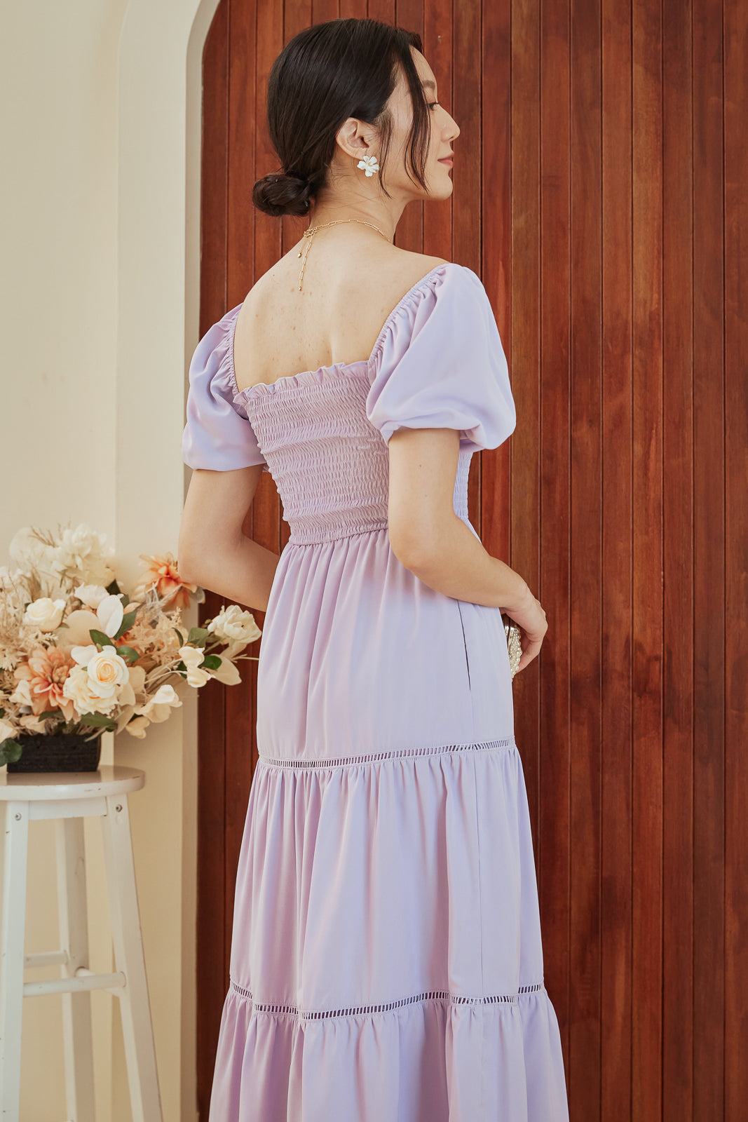 Restocked* Rosa Trim Smocked Dress in Lilac