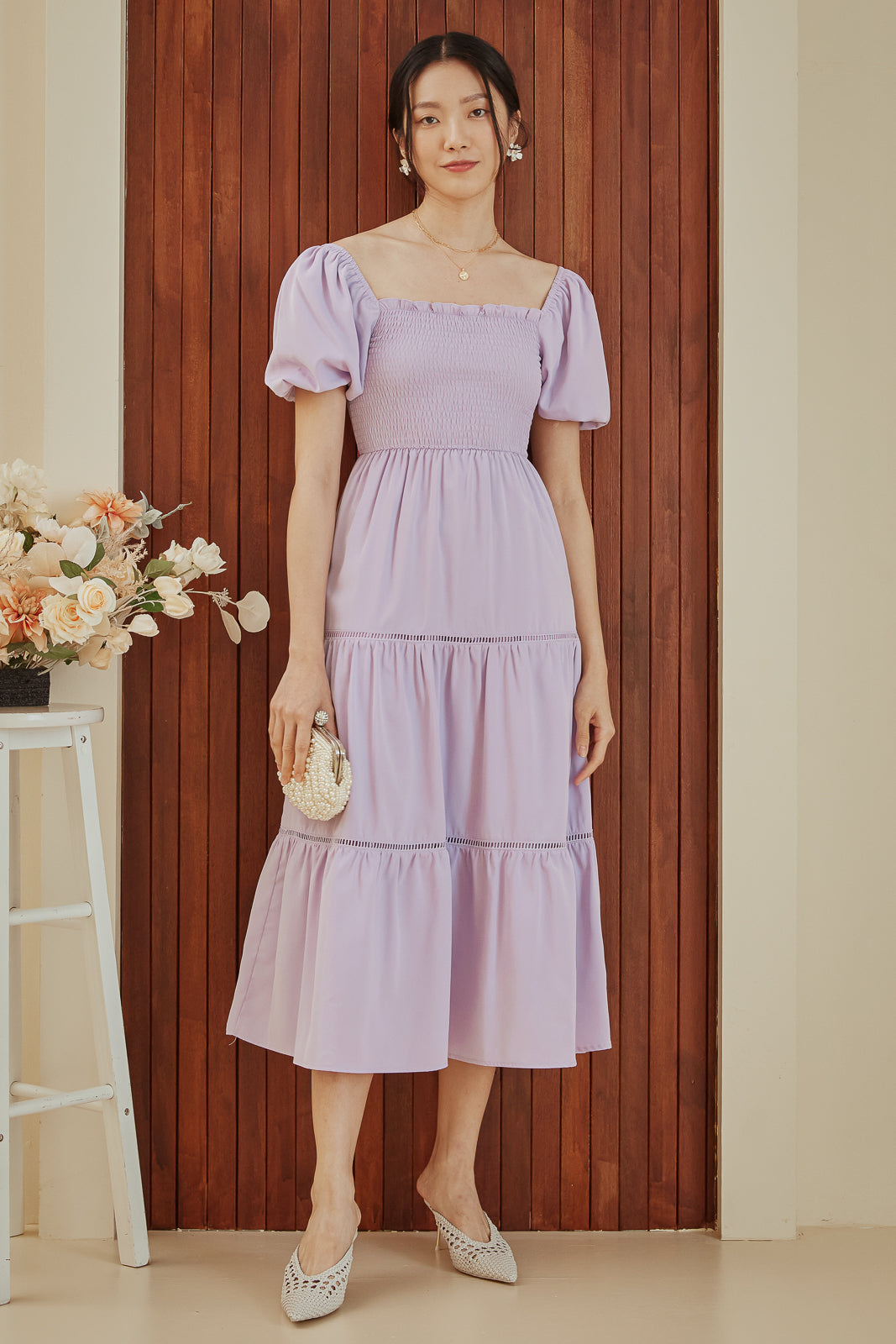 Restocked* Rosa Trim Smocked Dress in Lilac