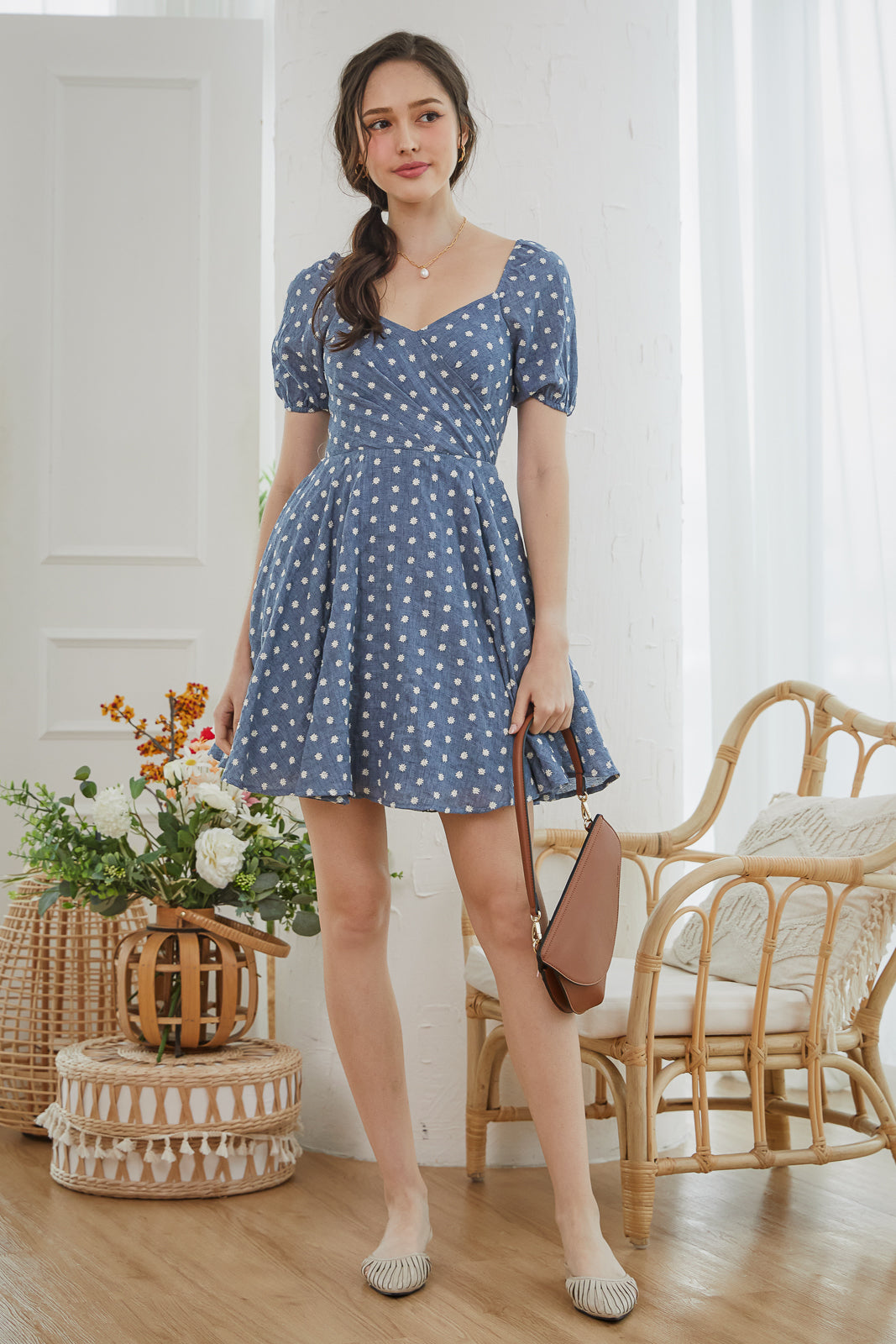 Daisy Wrap Mini Dress in Blue