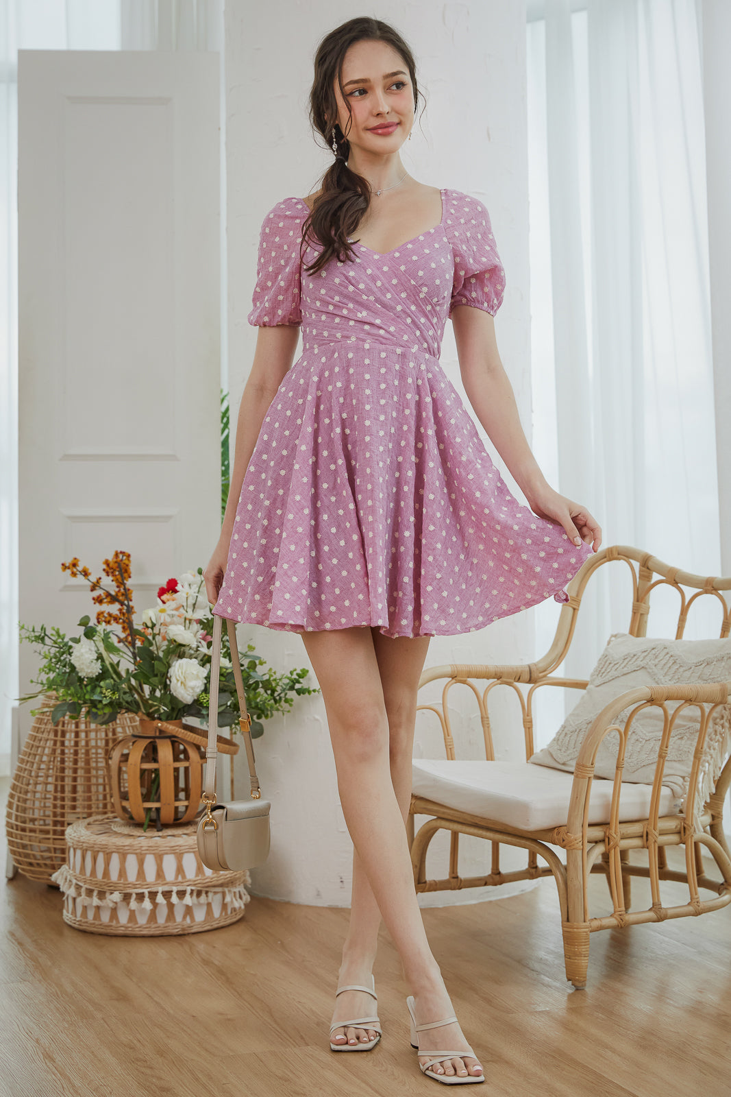 Daisy Wrap Mini Dress in Pink