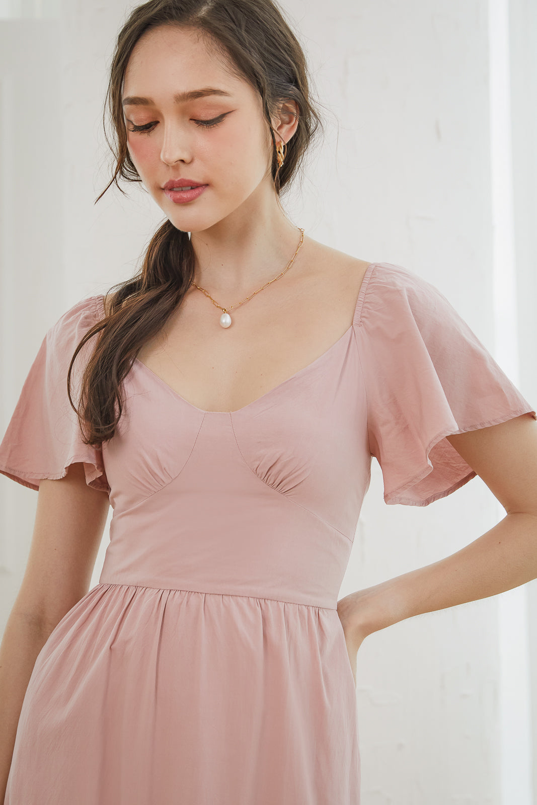 Flutter Sleeves Midaxi Dress in Pink