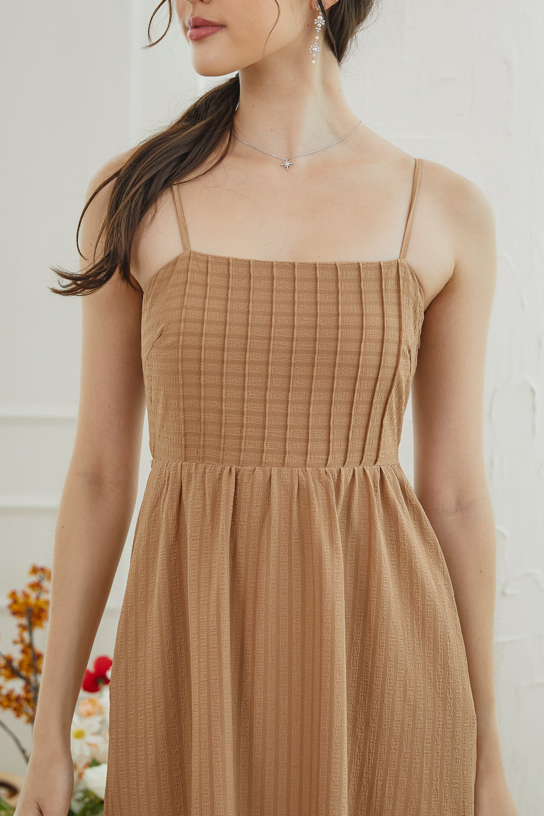 Open Back Strappy Drophem Dress in Mocha