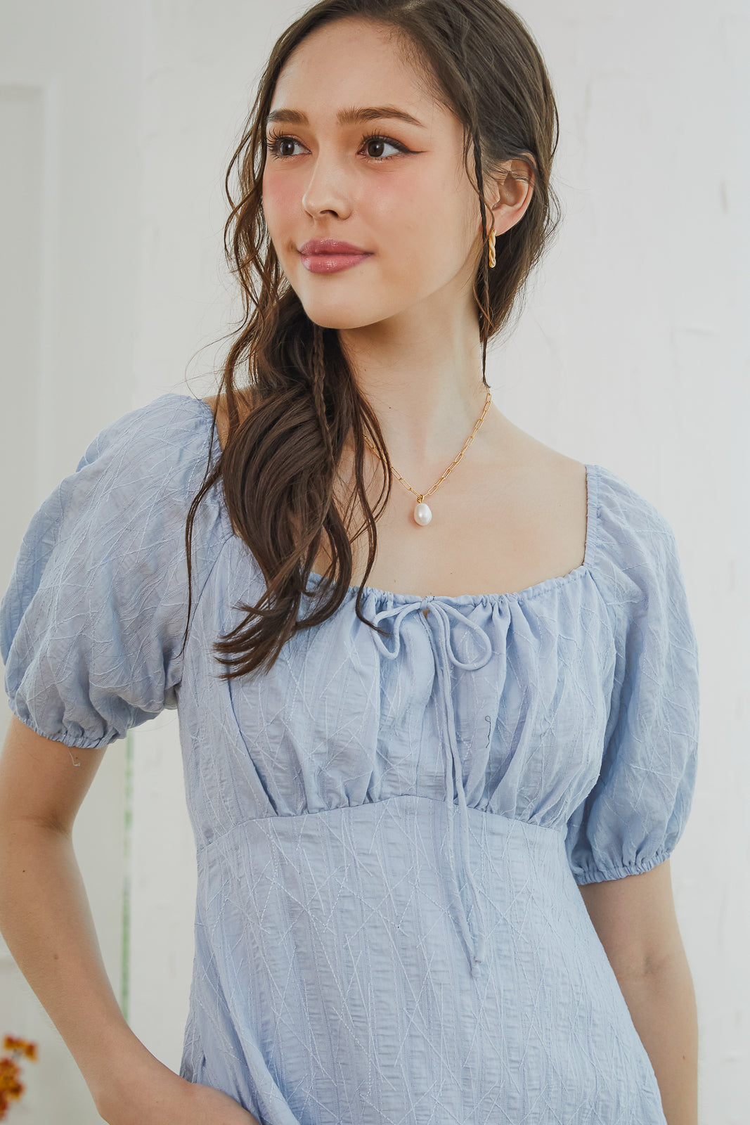 Sophia Drawstring Playsuit Dress in Sky
