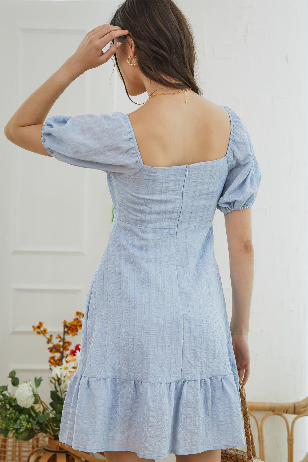 Sophia Drawstring Playsuit Dress in Sky