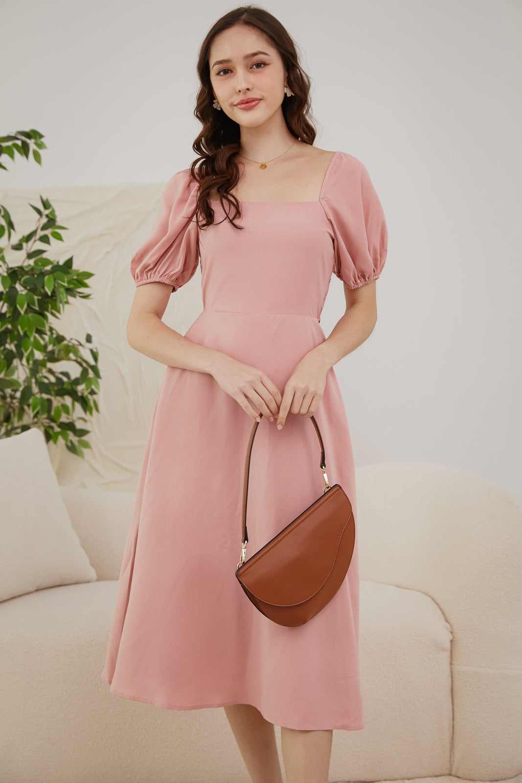 Phyllis Crisscross Back Dress in Pink