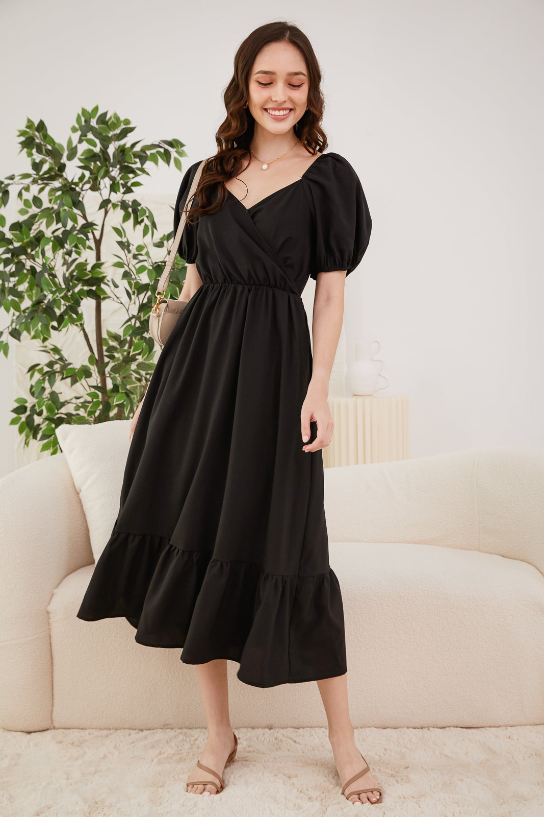 Elaine Wrap Drophem Dress in Black