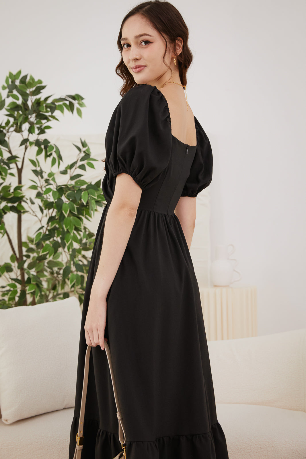 Elaine Wrap Drophem Dress in Black