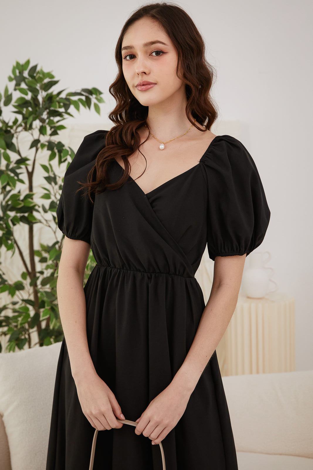 Elaine Wrap Drophem Dress in Black