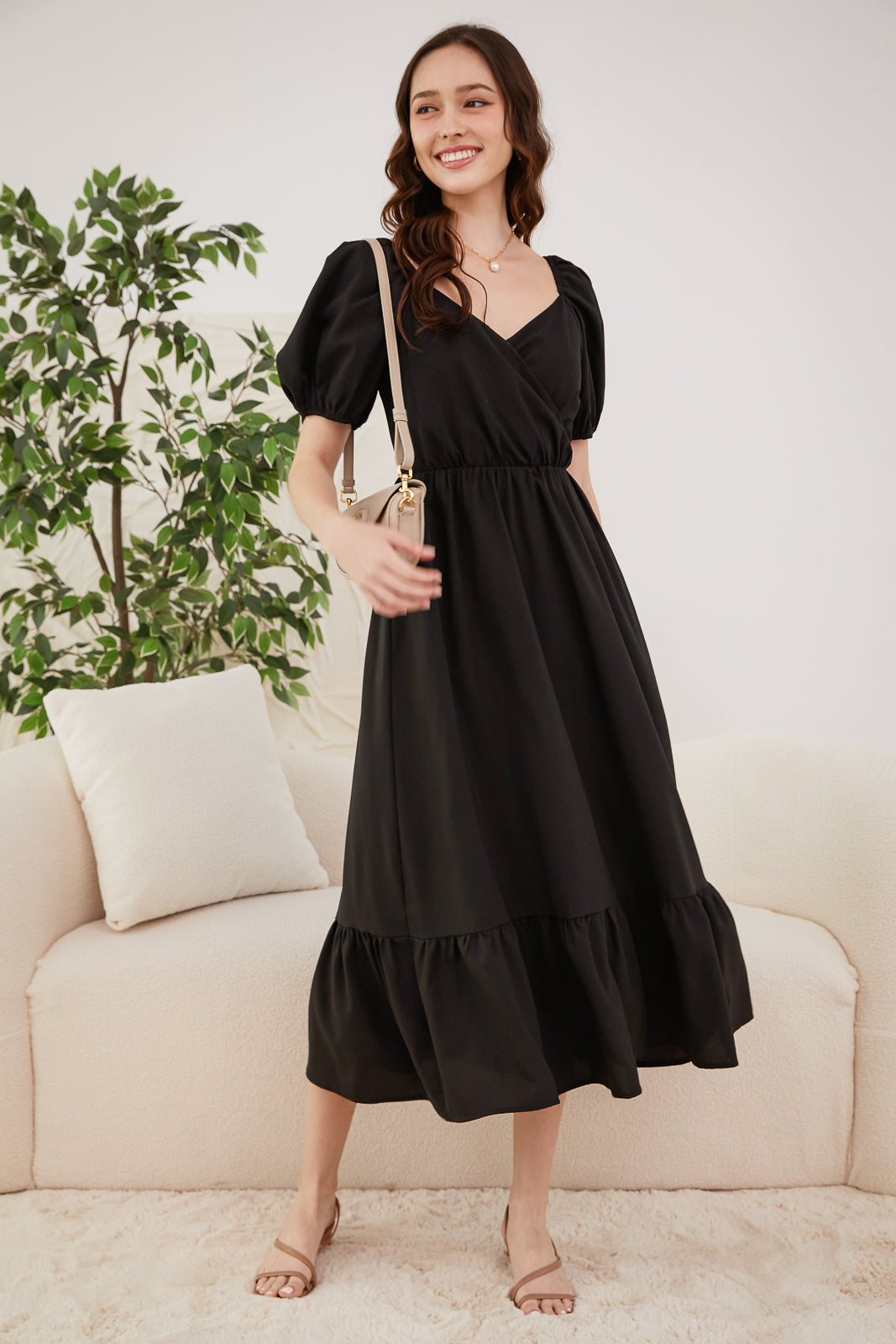 Elaine Wrap Drophem Dress in Black