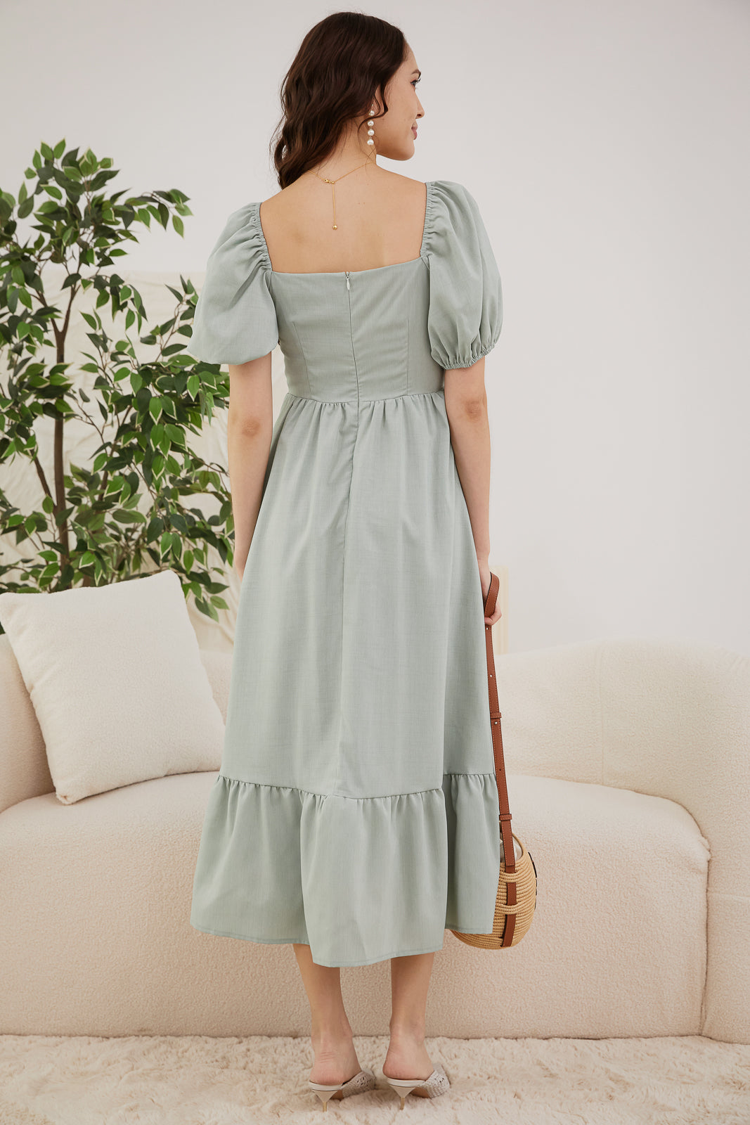 Elaine Wrap Drophem Dress in Sage