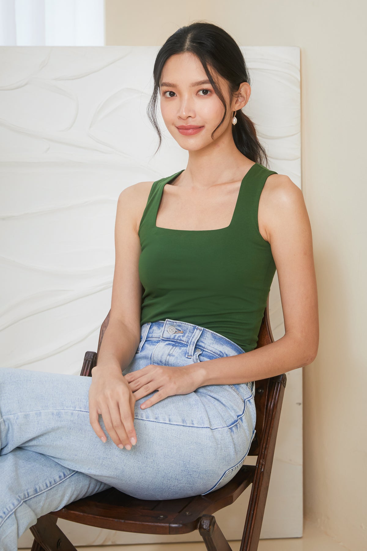 Basic Square Neck Tank in Olive