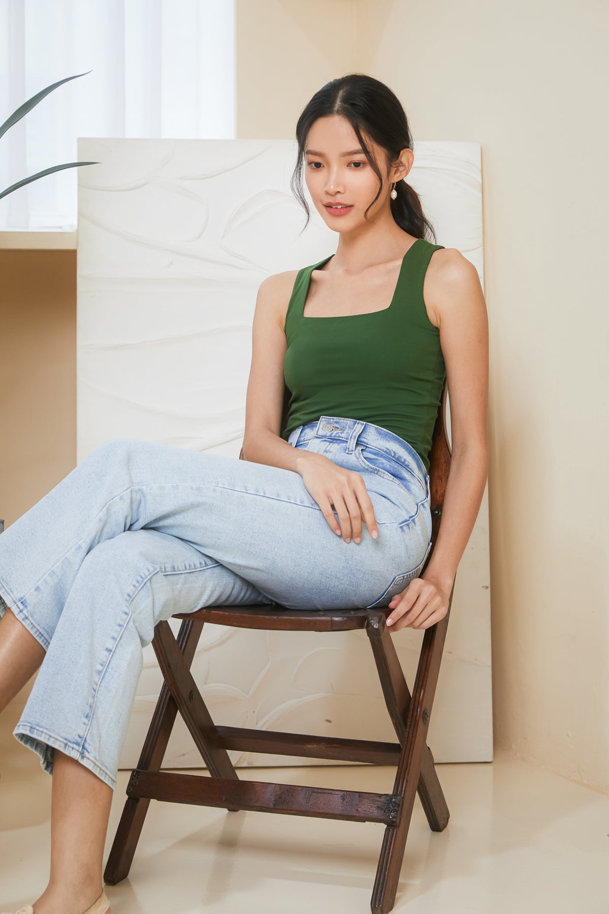 Basic Square Neck Tank in Olive