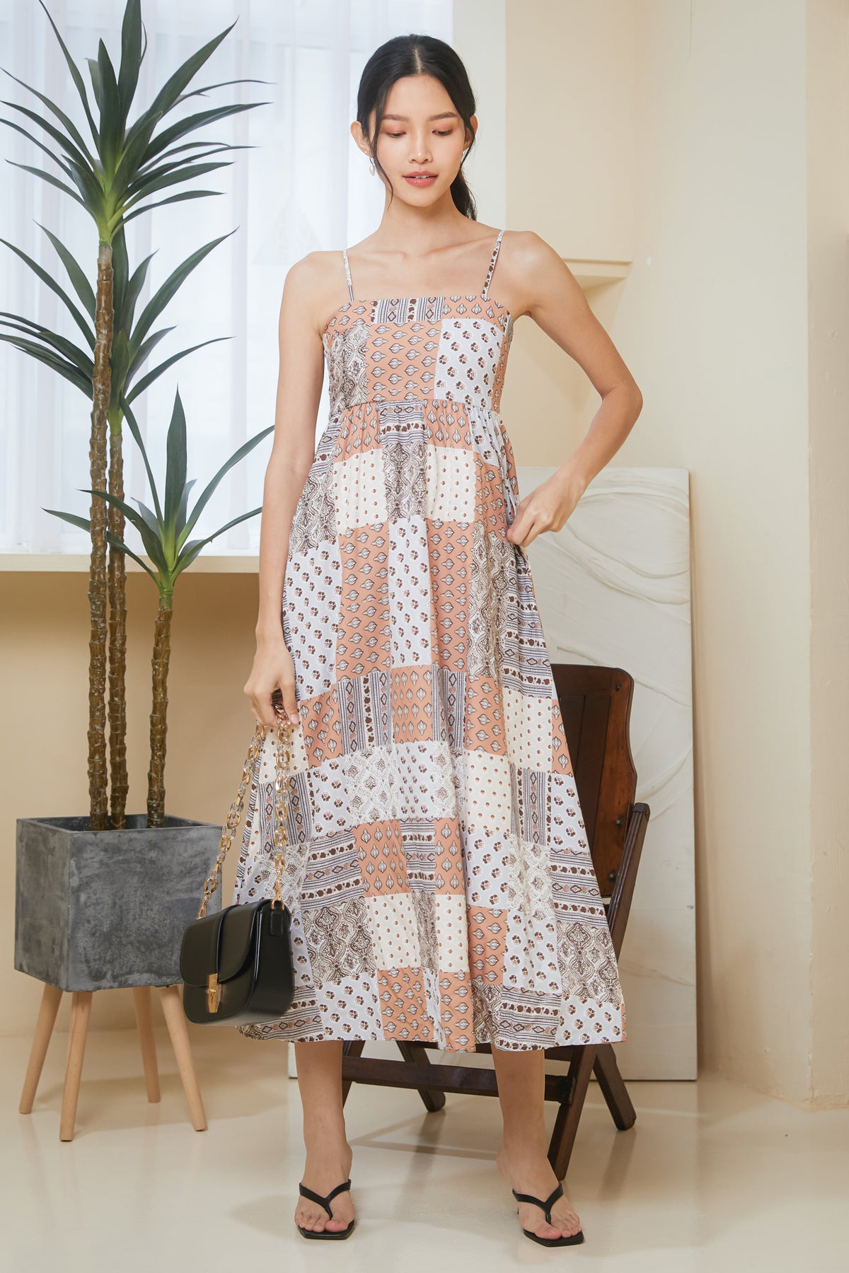 Bohemian Strappy Dress in Mocha