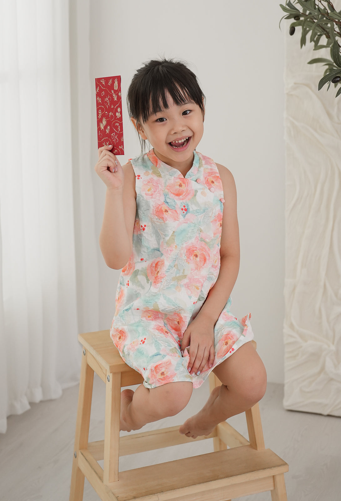 Little Embossed Cheongsam in Peach (Kids)