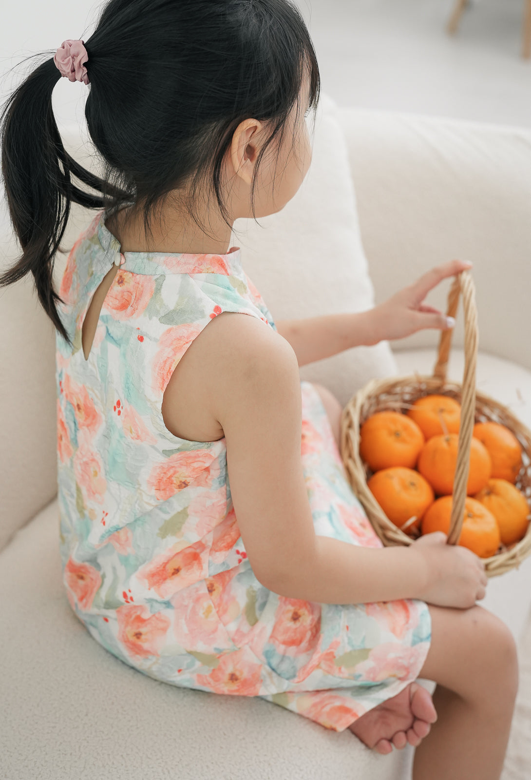 Little Embossed Cheongsam in Peach (Kids)