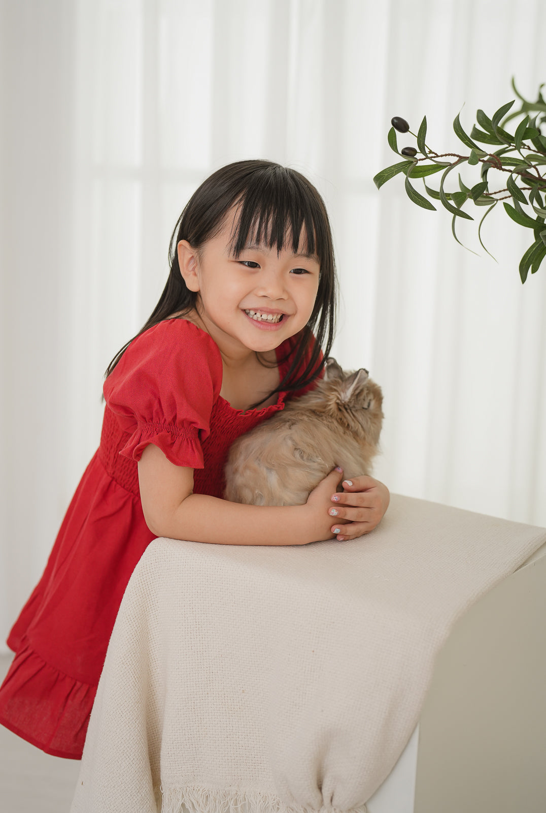 Little Smocked Dress in Coral Red (Kids)