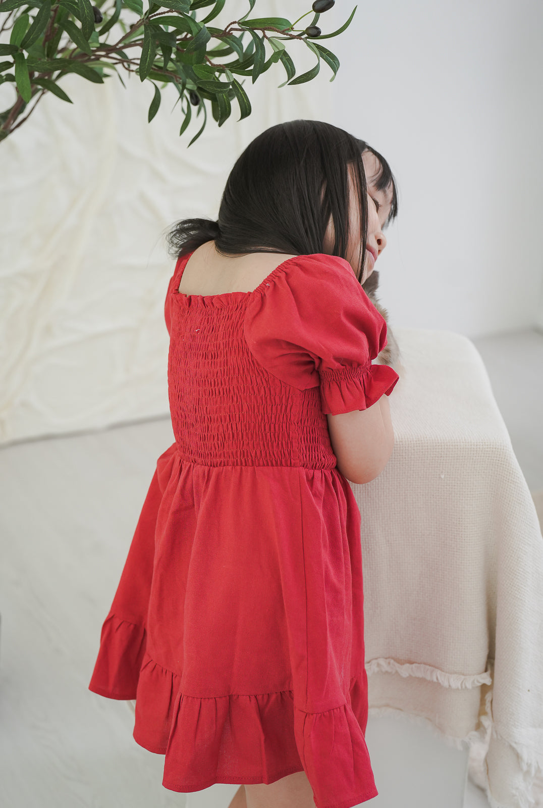 Little Smocked Dress in Coral Red (Kids)