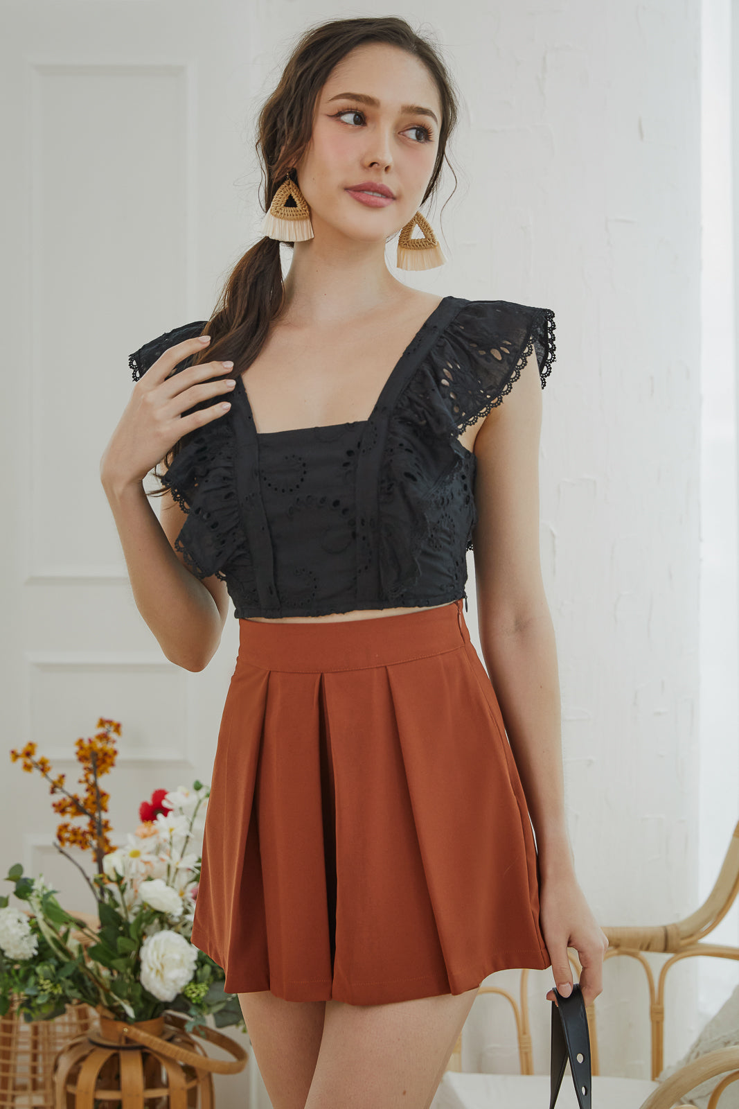 Eyelet Ruffle Top in Black