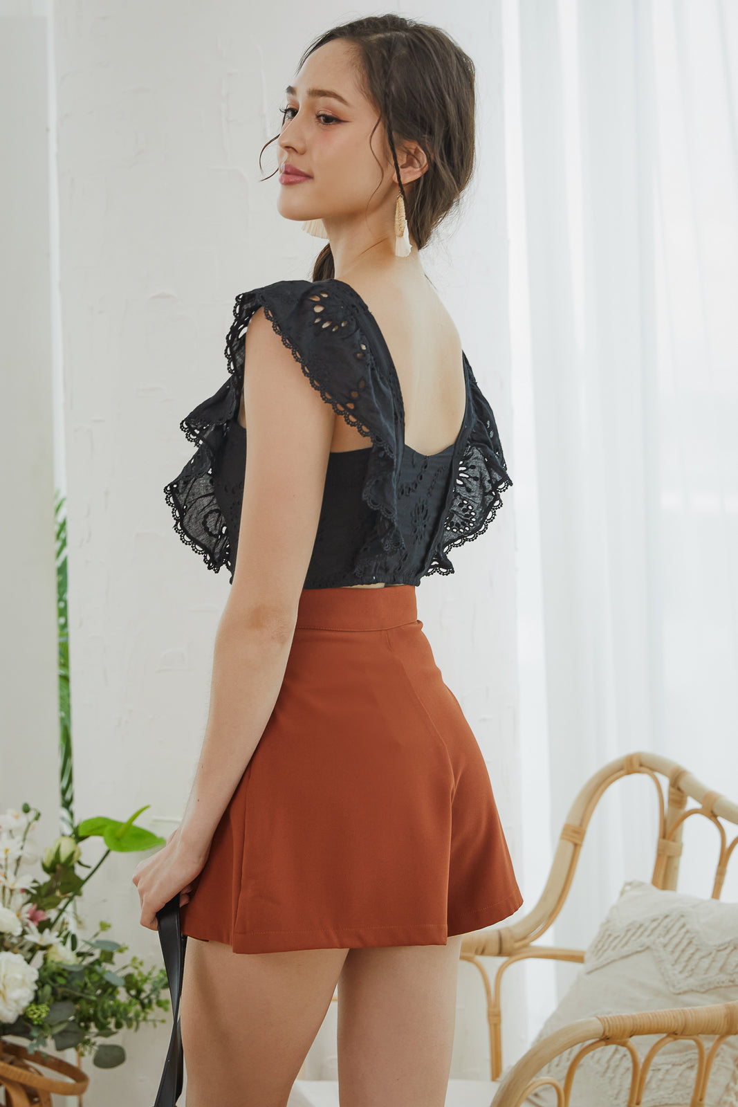 Eyelet Ruffle Top in Black