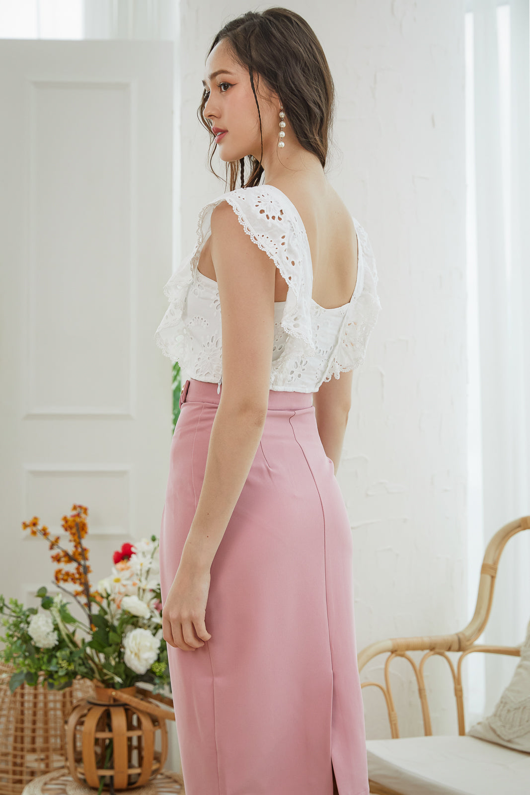 Eyelet Ruffle Top in White