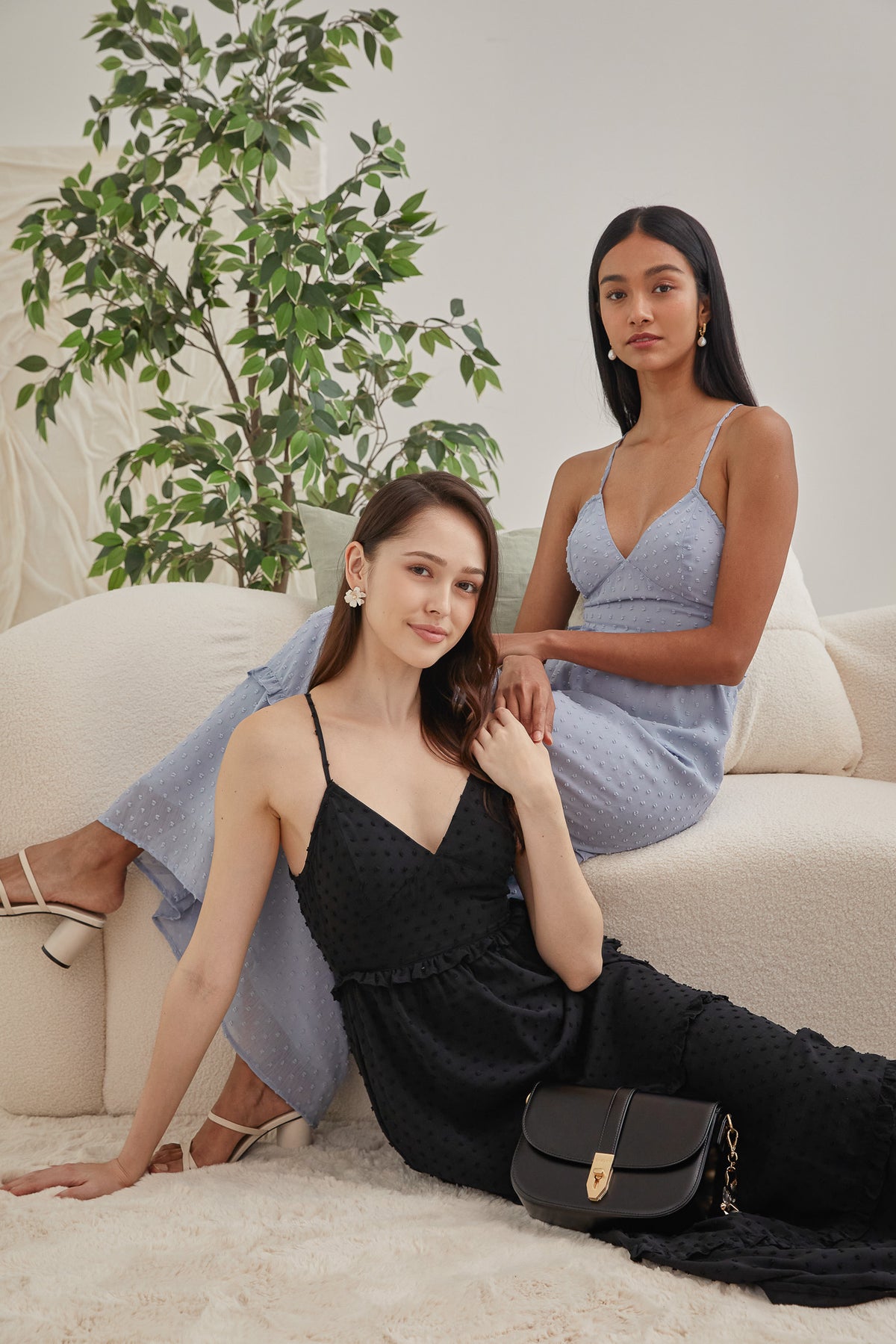 Swiss Dots Slit-Back Maxi in Dusty Blue