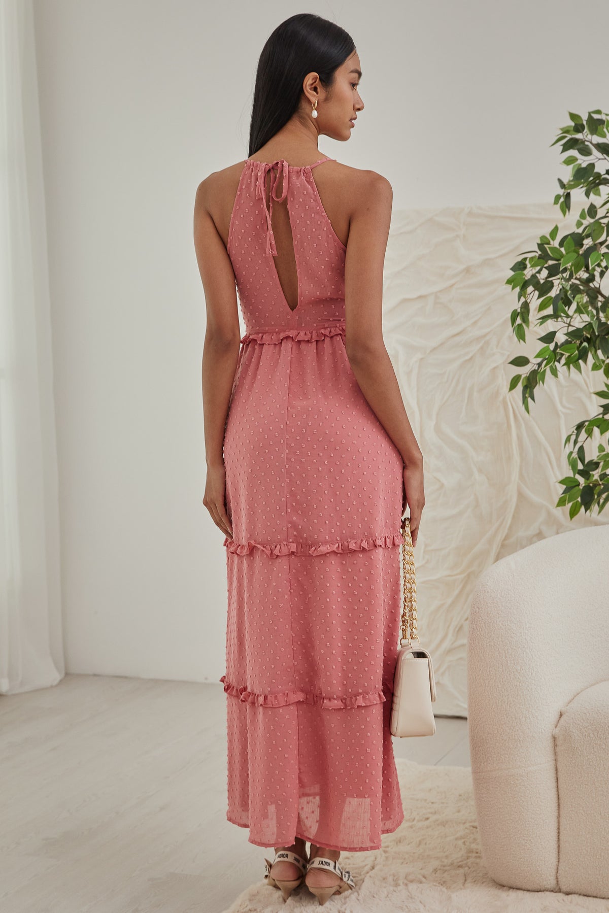 Swiss Dots Slit-Back Maxi in Tea Rose